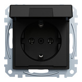 Merten Steckdose mit Klappdeckel, Schutzkontaktsteckdose Typ F, 16 Ampere, 250 Volt, Unterputz schwarz (matt), Retail