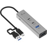 i-tec USB-C/USB-A Charging Metal HUB 4 Port, USB-Hub silber