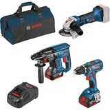 Bosch 18V-Set Bohrschrauber GSR 18V-28 + GBH 18 V-21 + GWS 18V-Li Professional blau/schwarz, 2x Li-Ionen Akku 5,0Ah, Tasche