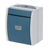 Busch-Jaeger Taster Wechsler Aufputz mit Komplettgehäuse, Druckknopf, mit Beleuchtung, IP44 blaugrün, Retail