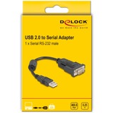 DeLOCK USB 2.0 Adapter, USB-A Stecker > Seriell RS-232 Stecker schwarz, 25cm Kabel
