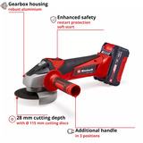 EINHELL Power X-Change Akku-Winkelschleifer TC-AG 18/115 Li Kit, 18Volt rot/schwarz, Li-Ion-Akku 4,0Ah