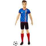 Mattel Ken Fußballspieler-Puppe mit kurzer Haarfrisur, Trikot Nummer 10, Fußball und Stollenschuhe blau