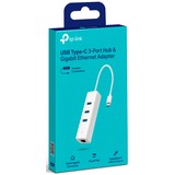 TP-Link LAN-Adapter UE330C, USB 3.2 Gen1 USB-C > 3x USB-A + RJ-45 weiß, Gigabit Ethernet