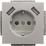 Busch-Jaeger Schutzkontakt Steckdose mit zwei USB Anschlüssen edelstahl, Retail