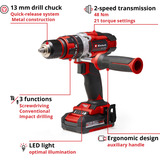 EINHELL Power X-Change Akku-Schlagbohrschrauber TE-CD 18/48 Li, 18Volt schwarz, 2x Li-Ionen Akku 2,0Ah