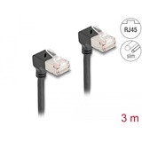 DeLOCK Patchkabel RJ-45 Cat.6a S/FTP, Slim 90° gewinkelt schwarz, 3 Meter, nach oben abgewinkelte Stecker