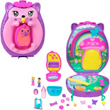 Mattel Polly Pocket Mama und Baby Igel Handtaschen-Spielset mit 2 Puppen und 16 Zubehörteilen 
