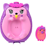Mattel Polly Pocket Mama und Baby Igel Handtaschen-Spielset mit 2 Puppen und 16 Zubehörteilen 