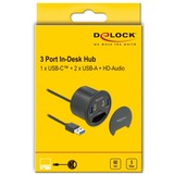 DeLOCK 3 Port Tisch-Hub 1x Typ-C - 2x Typ-A + HD-Audio, USB-Hub 