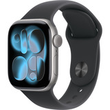 Apple Watch Series 11, Smartwatch grau, Aluminium, 42 mm, Sportarmband schwarz M/L