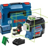 Bosch Akku-Linienlaser GLL 3-80 CG Professional, 12Volt, mit BM 1, Kreuzlinienlaser blau/schwarz, Li-Ionen Akku 2Ah, in L-BOXX, grüne Laserlinien