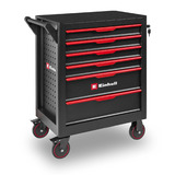 EINHELL Werkstattwagen leer, 6 Schubladen, Werkzeugwagen schwarz/rot, 4 flache, 2 hohe Schubladen