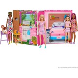 Mattel Barbie Ferienhaus Puppe und Spielset, Kulisse mit 4 Spielbereichen und 11 Zubehörteilen