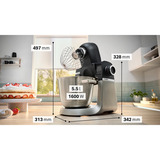 Bosch Home MUMS6ZS17 Küchenmaschine schwarz/edelstahl, 1.600 Watt, Serie 6, integrierte Waage, Timer