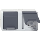 Gira Steckdose zweifach waagerecht Aufputz Schutzkontakt Doppelsteckdose mit Klappdeckel grau, Retail