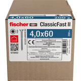 fischer Spanplattenschraube ClassicFast II 4,0x60 Senkkopf TX 200 Stück, mit Teilgewinde, verzinkt