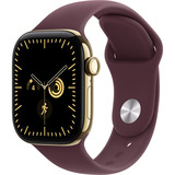 Apple Watch Series 12, Smartwatch Titan Gold, 42 mm, Sportarmband Burgunder M/L, Cellular