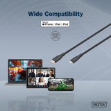 Digitus USB 2.0 Silikon-Kabel USB-C > Lightning, MFI zertifiziert schwarz, 1 Meter, PD 2.0, Laden mit bis zu 60 Watt