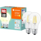 LEDVANCE SMART+ BT CLA60 60 6 W/2500K E27, LED-Lampe 2er-Pack, Filament, Bluetooth, ersetzt 60 Watt