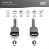 Digitus USB 2.0 Anschlusskabel USB-C > USB-C schwarz, 3 Meter, PD, Laden mit bis zu 15 Watt