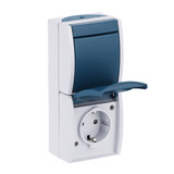 Busch-Jaeger Kombination Schutzkontakt Steckdose mit Wippschalter Wechselschalter grau, Retail