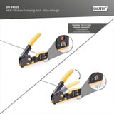 Digitus Multimodulares Crimpwerkzeug, Pass through, Crimpzange gelb, Inkl. Kabelschneider und Abisolierer, Metallausführung