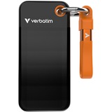 Verbatim Pocket SSD 2 TB, Externe SSD schwarz/orange, USB-C 3.2 Gen 2 (10 Gbit/s), mit Schlüsselring und Kabelhalter