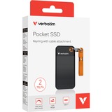 Verbatim Pocket SSD 2 TB, Externe SSD schwarz/orange, USB-C 3.2 Gen 2 (10 Gbit/s), mit Schlüsselring und Kabelhalter