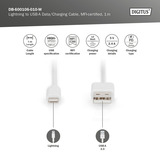 Digitus USB 2.0 Daten-/Ladekabel USB-A > Lightning, MFI zertifiziert weiß, 1 Meter, PD, Laden mit bis zu 12 Watt