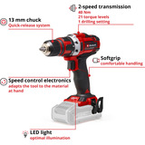 EINHELL Power X-Change Akku-Bohrschrauber TE-CD 18/40 Li-Solo, 18Volt rot/schwarz, ohne Akku und Ladegerät