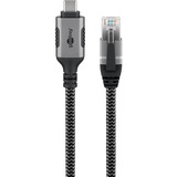 goobay Ethernet-Kabel USB-C 3.2 Gen2 Stecker > RJ-45 Stecker, LAN-Adapter schwarz/silber, 3 Meter, geflochtener Textilmantel