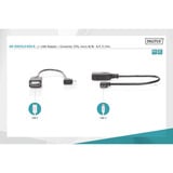 Digitus USB 2.0 Adapter, Micro USB Stecker 90° > USB-A Buchse schwarz, 15cm, OTG Funktion (On-The-Go), rechts abgewinkelt