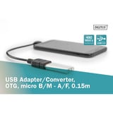 Digitus USB 2.0 Adapter, Micro USB Stecker 90° > USB-A Buchse schwarz, 15cm, OTG Funktion (On-The-Go), rechts abgewinkelt