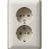 Gira Schutzkontakt-Doppelsteckdose mit erhöhtem Berührungsschutz und Vollplatte weiß, Retail