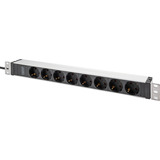 Digitus 19" Steckdosenleiste mit Aluminiumprofil, 8-fach, 1HE schwarz/aluminium, 2 Meter Kabel, Stecker IEC C20