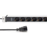 Digitus 19" Steckdosenleiste mit Aluminiumprofil, 8-fach, 1HE schwarz/aluminium, 2 Meter Kabel, Stecker IEC C20