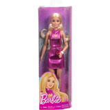 Mattel Barbie Fashionista Puppe im pinken Metallic-Kleid mit Herz-Aussparung 