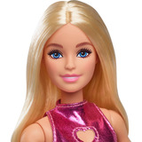 Mattel Barbie Fashionista Puppe im pinken Metallic-Kleid mit Herz-Aussparung 