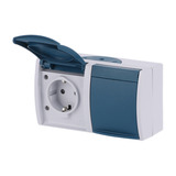 Busch-Jaeger Steckdose CEE 7/3 Typ F, 2-fach, mit erhöhtem Berührungsschutz, Aufputz, 16 Ampere, 250 Volt blau, Retail