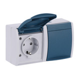 Busch-Jaeger Steckdose CEE 7/3 Typ F, 2-fach, mit erhöhtem Berührungsschutz, Aufputz, 16 Ampere, 250 Volt blau, Retail