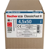 fischer Spanplattenschraube ClassicFast II 4,5x50 Senkkopf TX 500 Stück, mit Vollgewinde, verzinkt