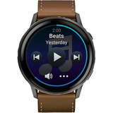 Garmin Venu 4 - 45 mm, Smartwatch schwarz/schiefergrau, Leder-Armband in braun