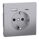 Merten Schutzkontakt Steckdose mit USB Ladegerät, Typ MEG2367-6036, Unterputz, 16 Ampere, 250 Volt edelstahl, Retail