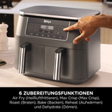 Ninja Dual Zone Heißluftfritteuse DZ300EU  grau/silber, 2.470 Watt, 2 Körbe je 3,8 Liter