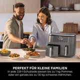 Ninja Dual Zone Heißluftfritteuse DZ300EU  grau/silber, 2.470 Watt, 2 Körbe je 3,8 Liter