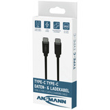 Ansmann USB Typ-C zu Typ-C Daten und Ladekabel schwarz, 2,0 Meter, Laden mit bis zu 60 Watt