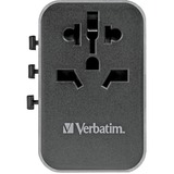 Verbatim Universal-Reiseadapter UTA-04, Reisestecker schwarz/silber, 3x USB-A, 2x USB-C