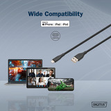 Digitus USB 2.0 Silikon-Kabel USB-A > Lightning, MFI zertifiziert schwarz, 2 Meter, PD, Laden mit bis zu 12 Watt