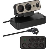Brennenstuhl estilo Duplex Tischsteckdosenleiste 9-fach, 2x USB schwarz/silber, 2 Meter Kabel, USB-A, USB-C, mit beleuchtetem Sicherheitsschalter